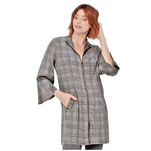 XCVI Sze Small Boxy Plaid Glen Check Bell Sleeve Zip Tunic & Tuxedo Stripe Pants